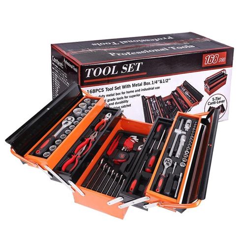 1 - 2024-08-14T175841.662 168 pieces iron box tool set Portable cross-border hardware set tool box ratchet wrench storage cabinet - Image 1
