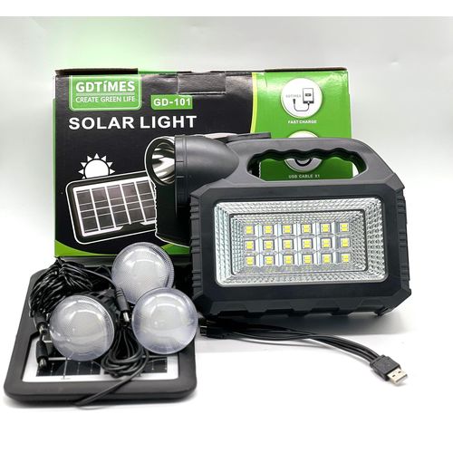 1 - 2024-10-29T072834.603 GDTIMES Solar Lighting System with 3 Light Bulbs, Mobile Charging, Torch and solar panel - Image 1