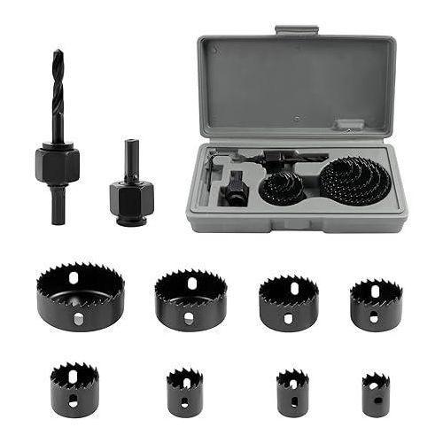 Hole Saws Hole Saws,11PCS 19-64mm Carbon Steel Hole Saw Cutter Kit,Downlights Drill Bit Tools for Wood, Plasterboard, Plastic,Black - Image 1